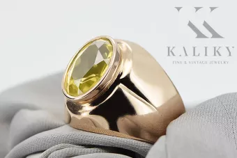 Пръстен Жълт перидот Оригинално ретро 14k розово злато Винтидж крафт vrc296r